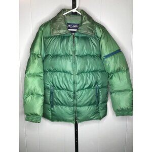 Vintag 60s 70s Ski Daddle Green Western Ski Jacket Puffer Hood Goose Down Coat S